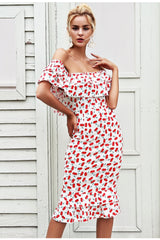 Shoulder off Print Cherry Mermaid Dress