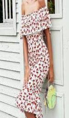 Shoulder off Print Cherry Mermaid Dress