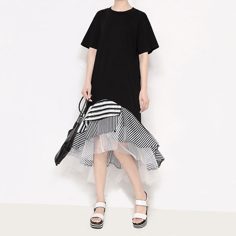 Short Sleeves Layered Mesh Dress