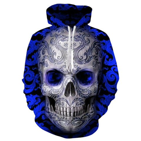Blue/Red 3d Skull Tattoo Hoodie