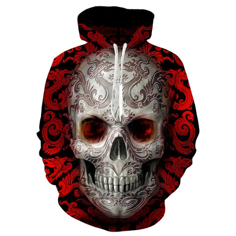 Blue/Red 3d Skull Tattoo Hoodie