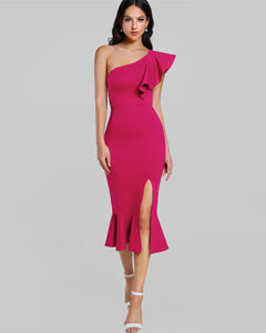 Black One Shoulder Frill Mermaid Dress