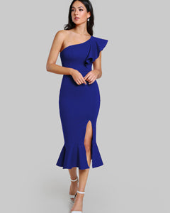 Black One Shoulder Frill Mermaid Dress