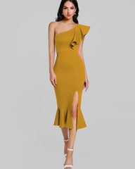 Black One Shoulder Frill Mermaid Dress