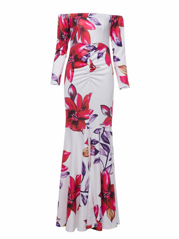 Neck Ankle Print Floral Mermaid Dress