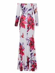 Neck Ankle Print Floral Mermaid Dress
