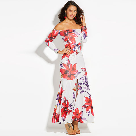 Neck Ankle Print Floral Mermaid Dress
