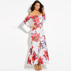 Neck Ankle Print Floral Mermaid Dress