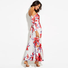 Neck Ankle Print Floral Mermaid Dress