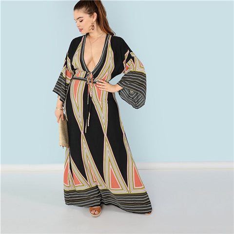 Sexy V-neck Boho Maxi Dress