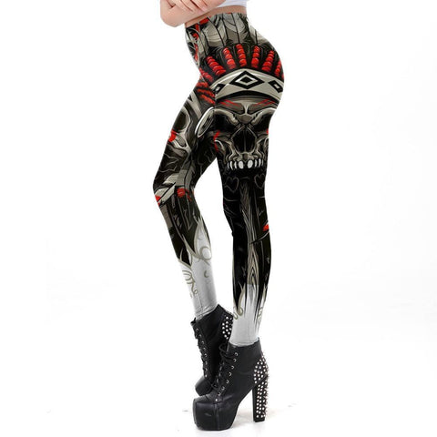 Skull Chief Feather 3D Tattoo Leggings