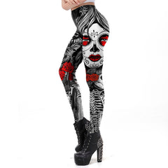 Skull Girl Rose Printed Tattoo Leggings