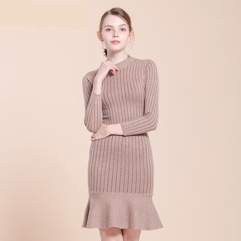 Warm Knit Waist Long Fishtail Dress