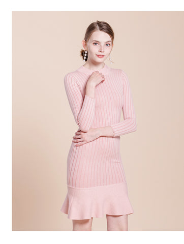 Warm Knit Waist Long Fishtail Dress