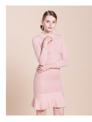 Warm Knit Waist Long Fishtail Dress