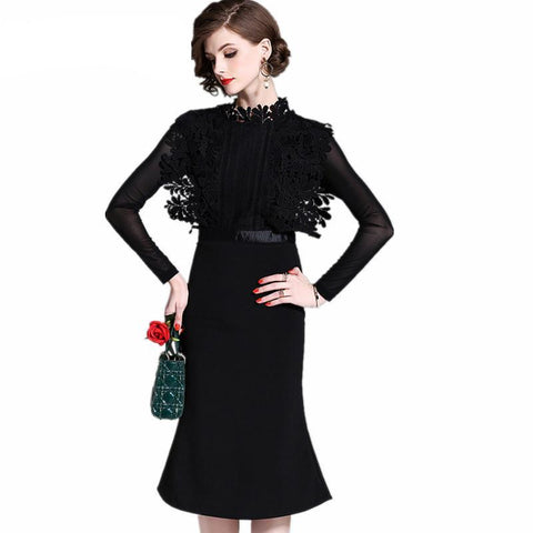 Black Lace Fishtail Dress