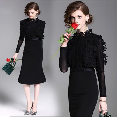 Black Lace Fishtail Dress