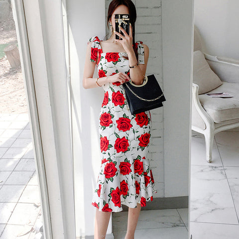 Printed Flower Fishtail Dress