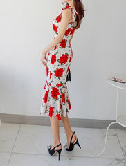 Printed Flower Fishtail Dress