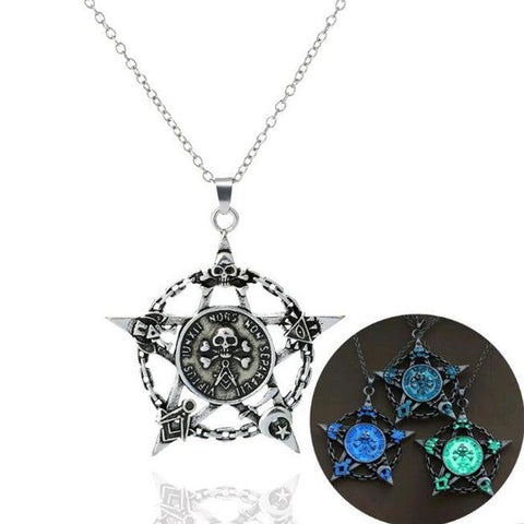 Luminous Pentagram Skull Necklace