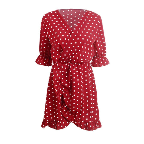 Elagant Ruffles Polka Dot Print Boho Dress