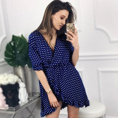 Elagant Ruffles Polka Dot Print Boho Dress