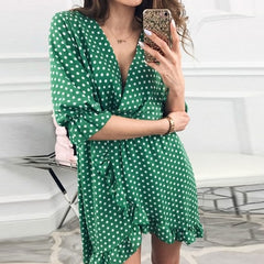 Elagant Ruffles Polka Dot Print Boho Dress