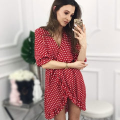 Elagant Ruffles Polka Dot Print Boho Dress