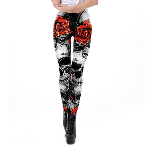 Skull Girl Rose Printed Tattoo Leggings